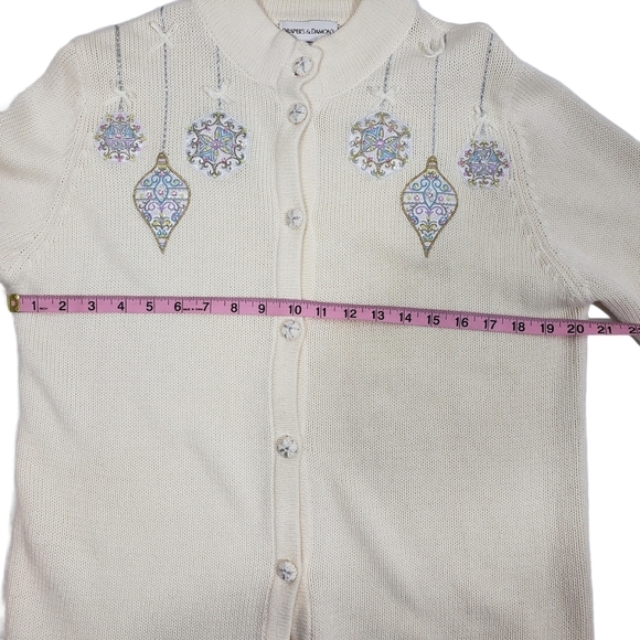 Vintage Embroidered Cardigan Sz Large Sequin Christmas Holiday Ornament  Sweater - Picture 11 of 12
